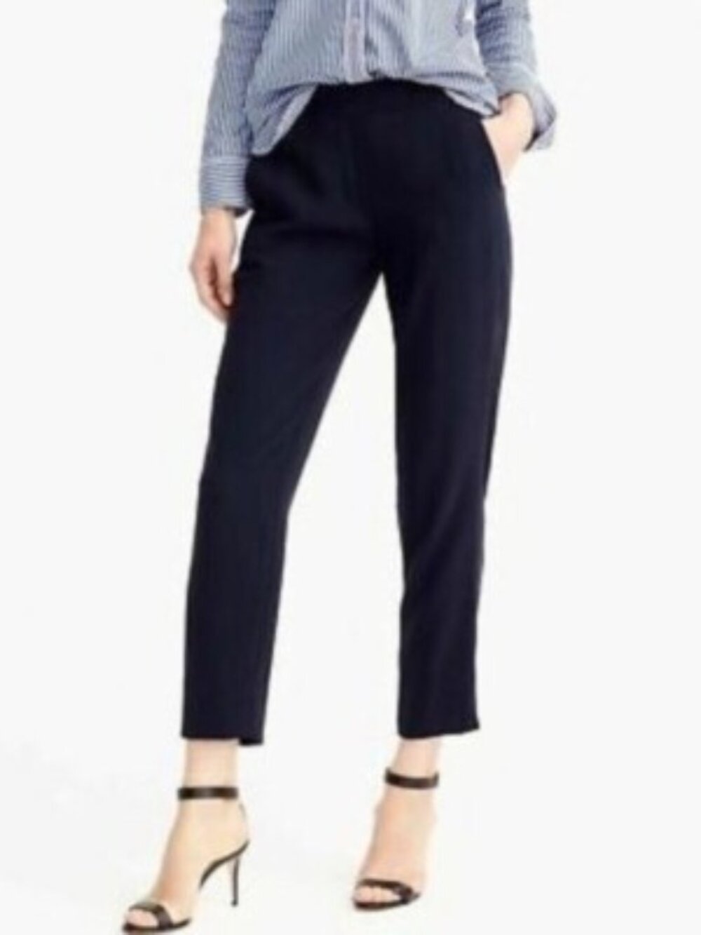 J Crew Easy Pant Women Size 4 Navy Stretch Linen Trousers Ankle Preppy Comfort